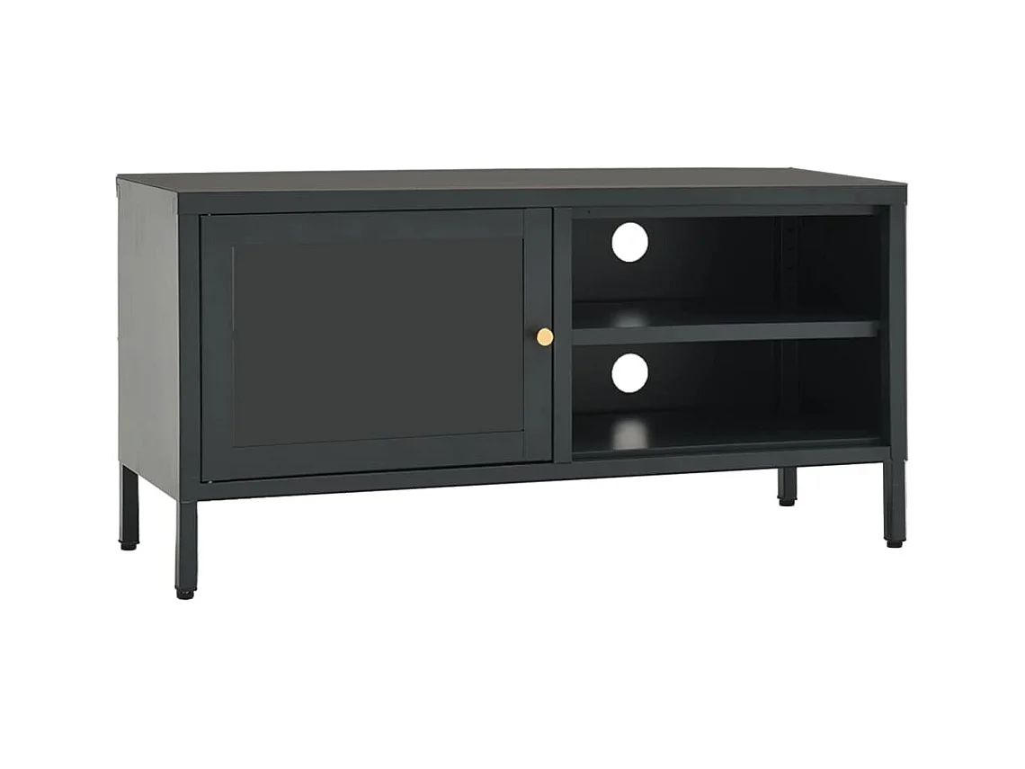 Meuble TV Anthracite 90x30x44 cm Acier et verre