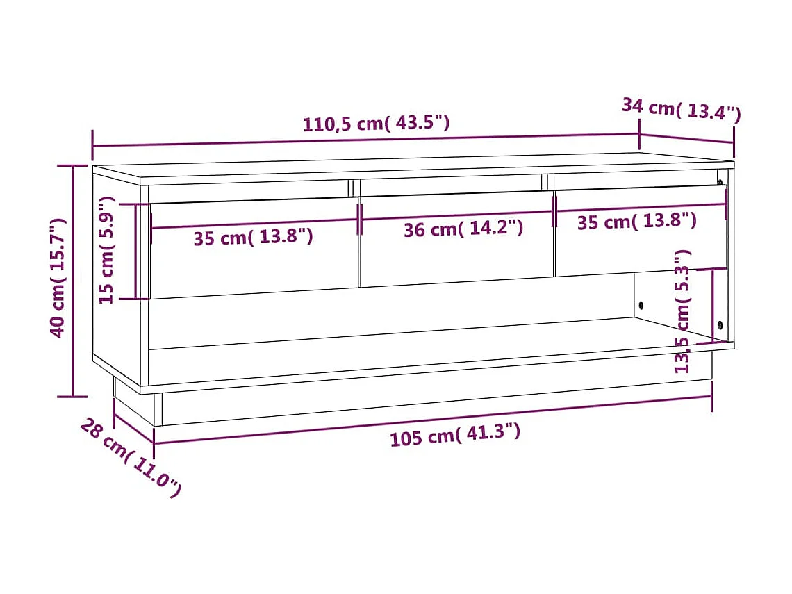Tv-meubel 110,5x34x40 cm massief grenenhout honingbruin