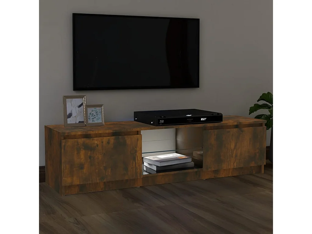 Meuble TV avec lumières LED chêne fumé 120x30x35,5 cm