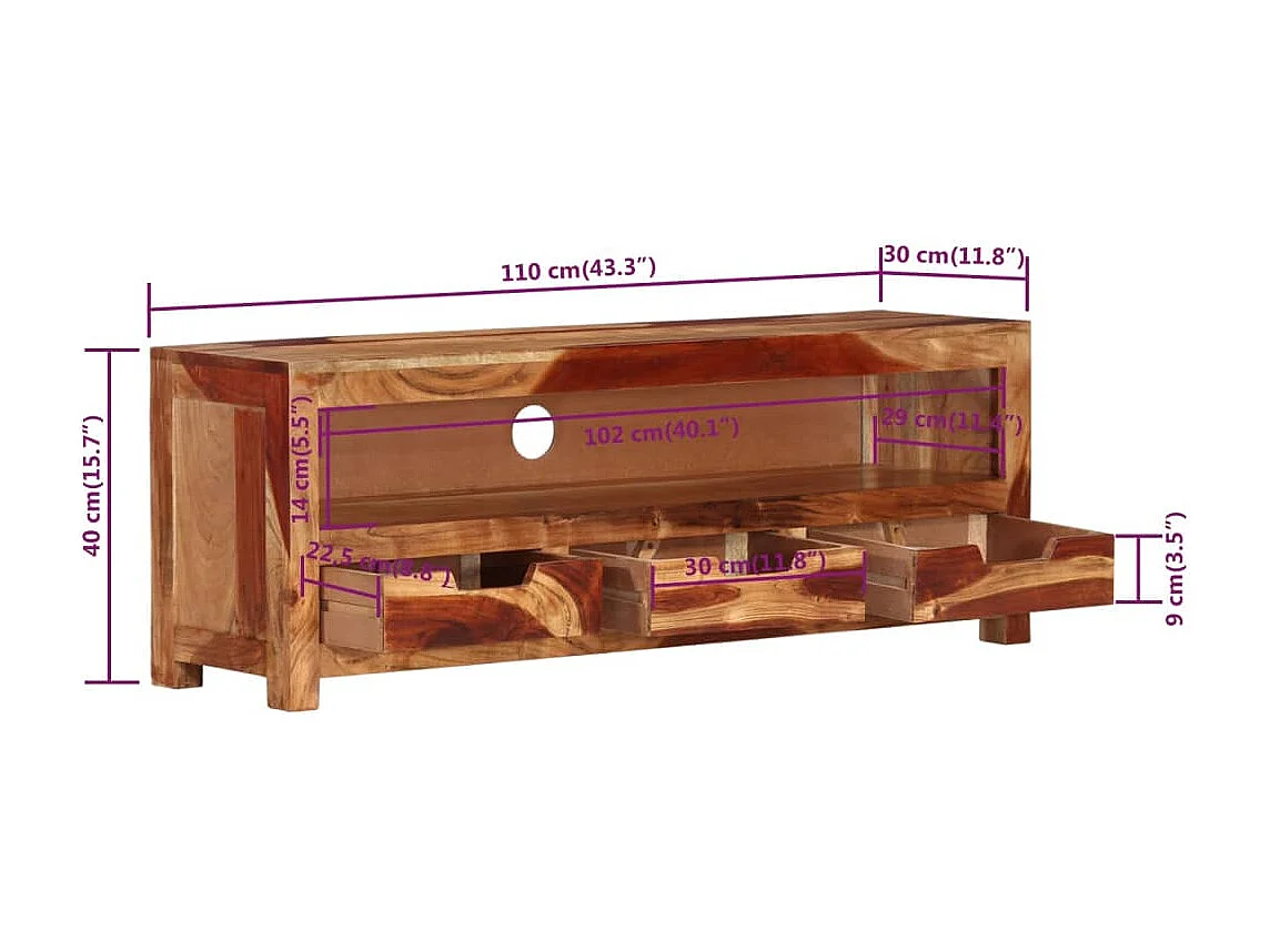 Móvel de TV 110x30x40 cm madeira de acácia maciça