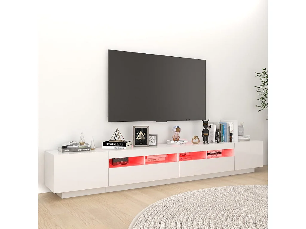 Móvel de TV com luzes LED 260x35x40 cm branco brilhante