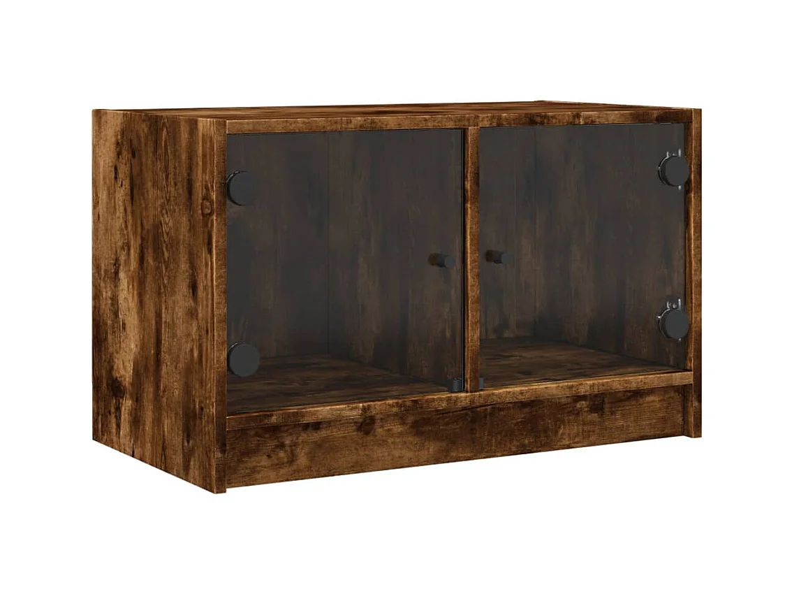 Meuble TV avec portes en verre chêne fumé 68x37x42 cm