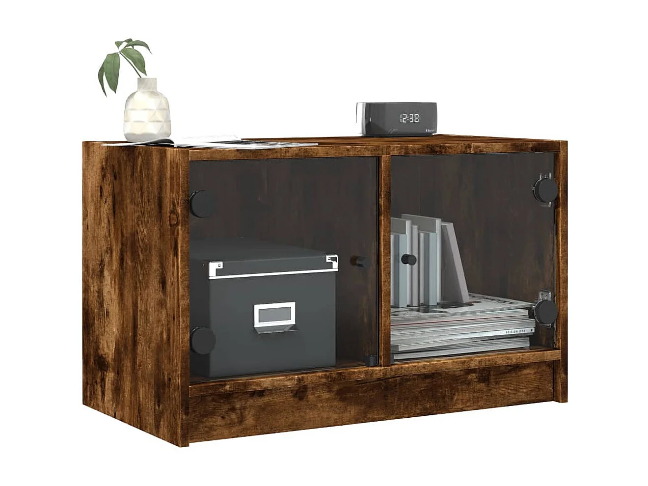 Meuble TV avec portes en verre chêne fumé 68x37x42 cm