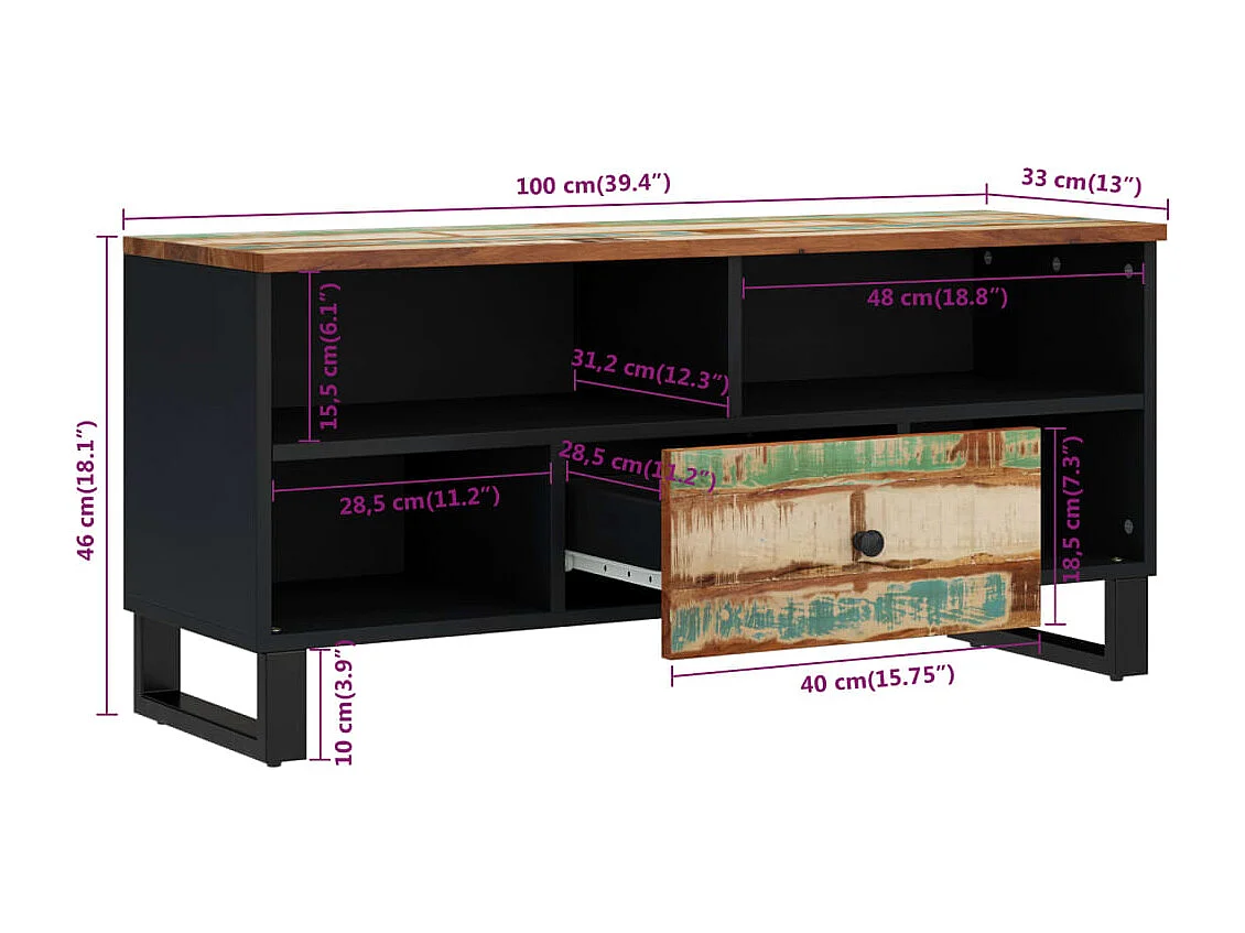 Móvel de TV 100x33x46 cm acácia maciça/derivados madeira