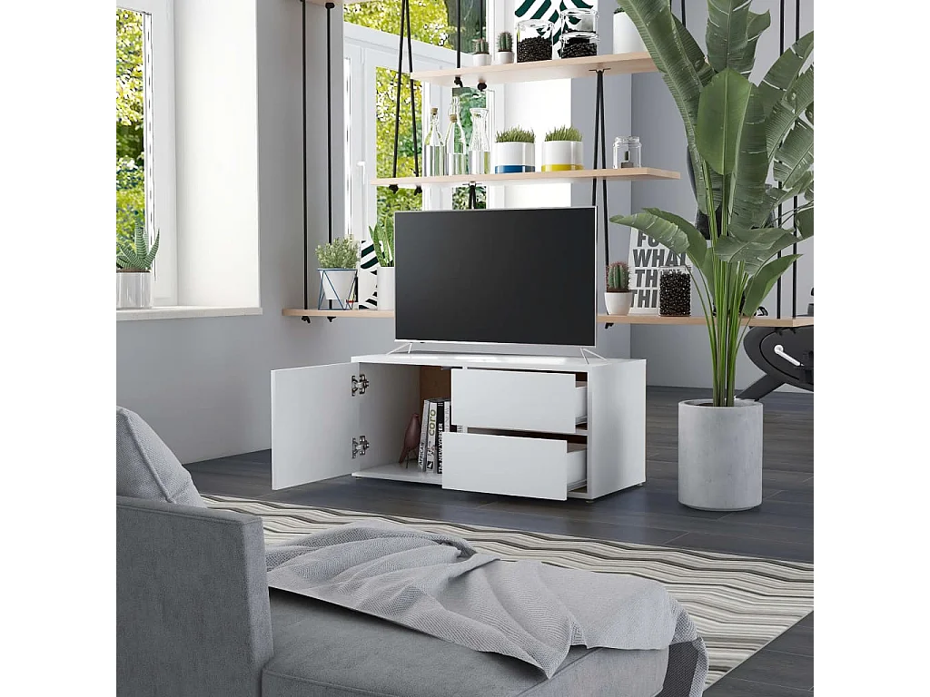 Meuble TV Blanc 80x34x36 cm Bois d'ingénierie