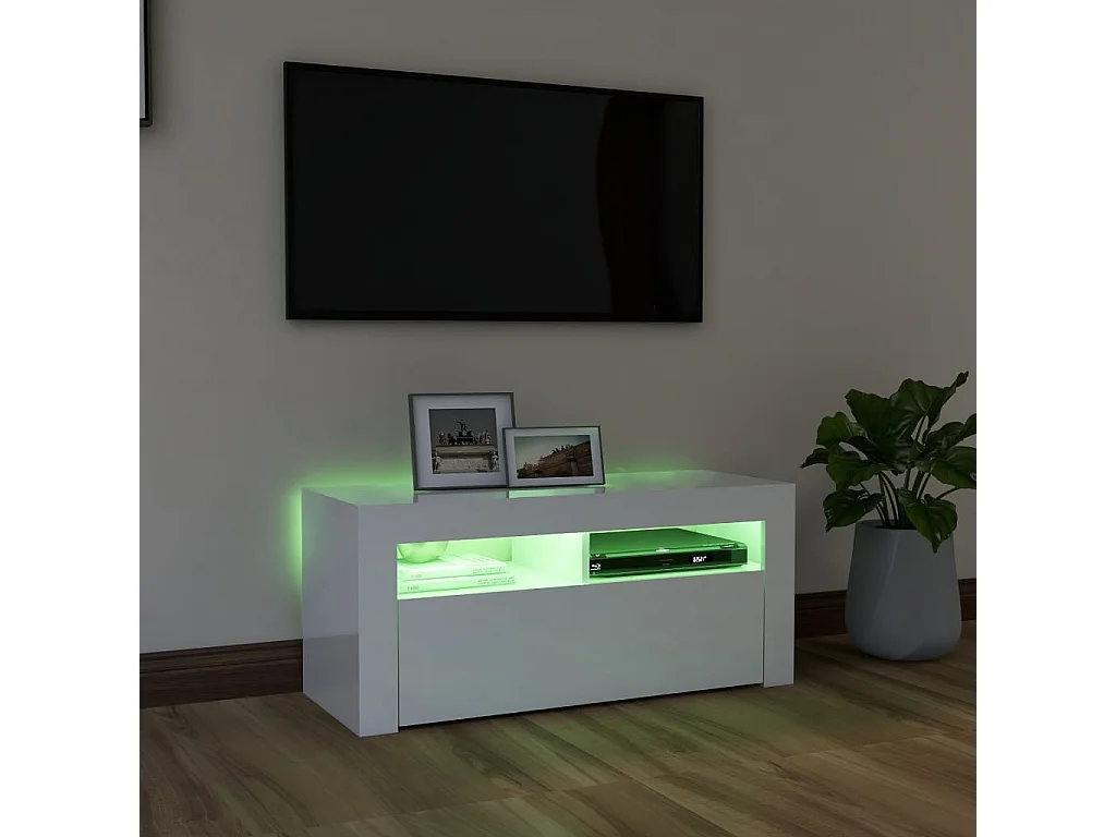Meuble TV avec lumières LED blanc brillant 90x35x40 cm