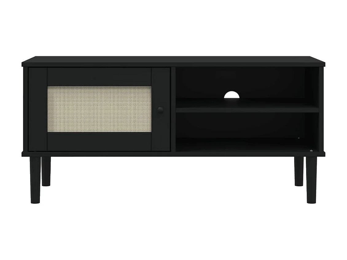 Mueble de TV SENJA aspecto ratán madera pino negro 106x40x49 cm