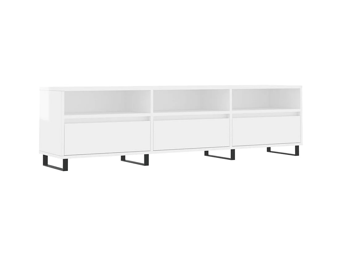 Meuble TV blanc brillant 150x30x44,5 cm bois d'ingénierie