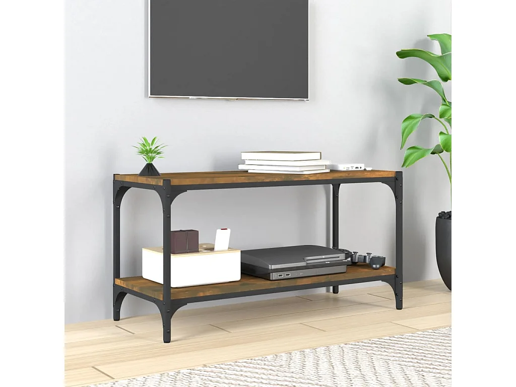 Meuble TV Chêne fumé 80x33x41 cm Bois d'ingénierie et acier