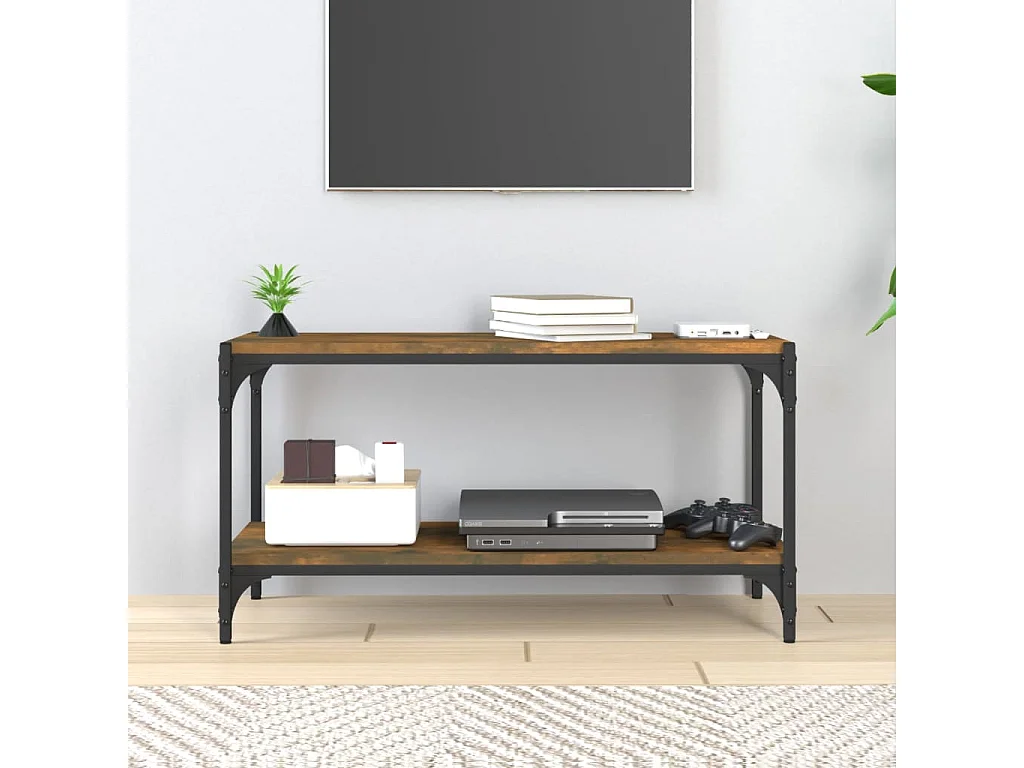 Meuble TV Chêne fumé 80x33x41 cm Bois d'ingénierie et acier