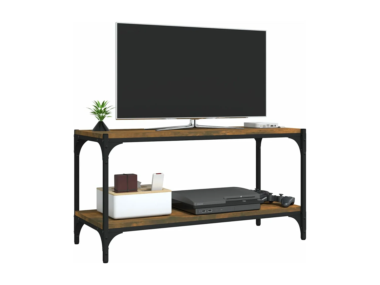 Meuble TV Chêne fumé 80x33x41 cm Bois d'ingénierie et acier