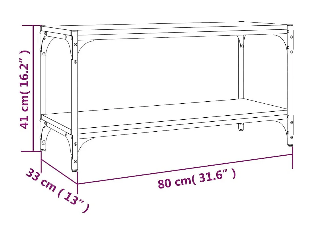 Meuble TV Chêne fumé 80x33x41 cm Bois d'ingénierie et acier
