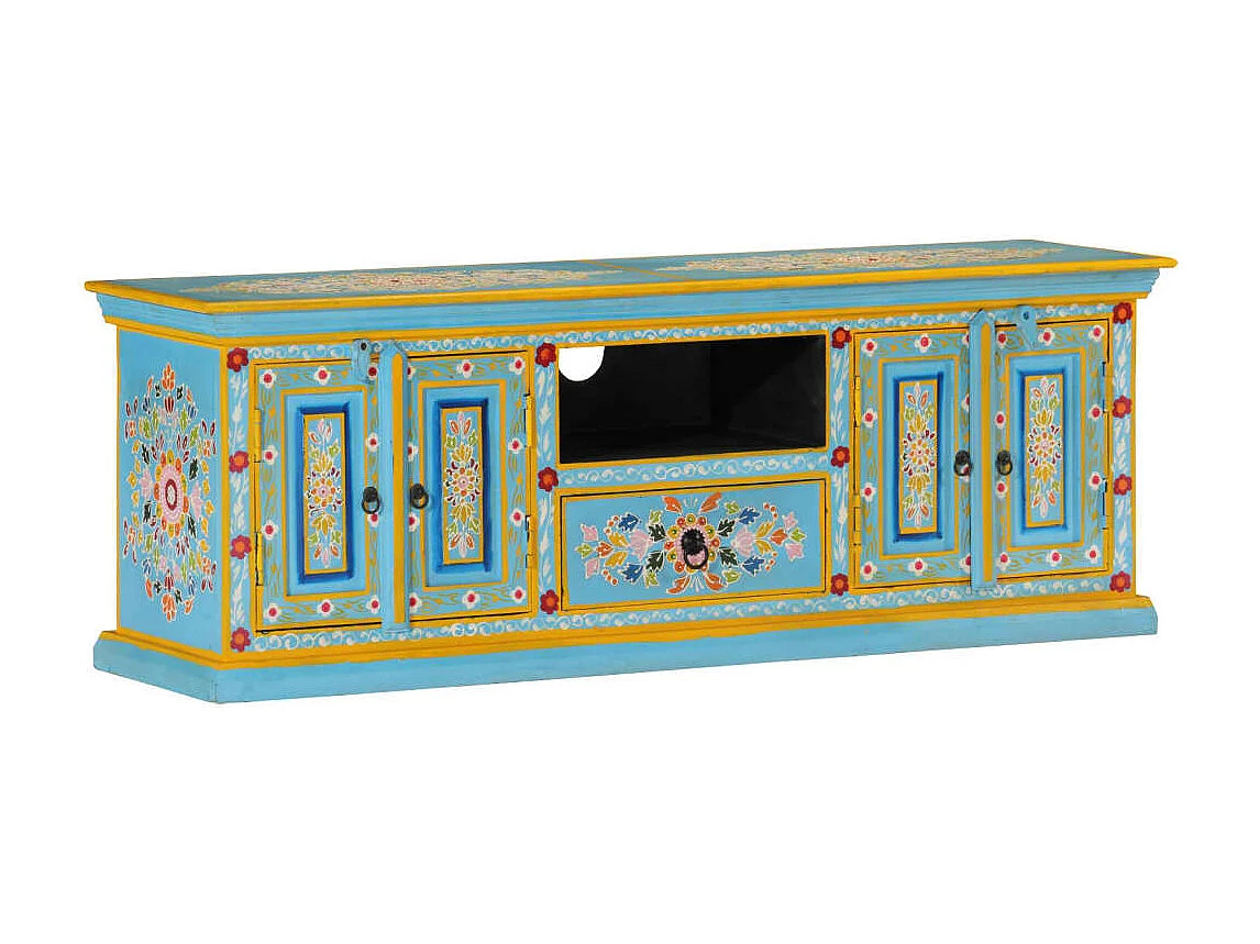 Mueble de TV madera maciza de mango azul 110x30x40 cm