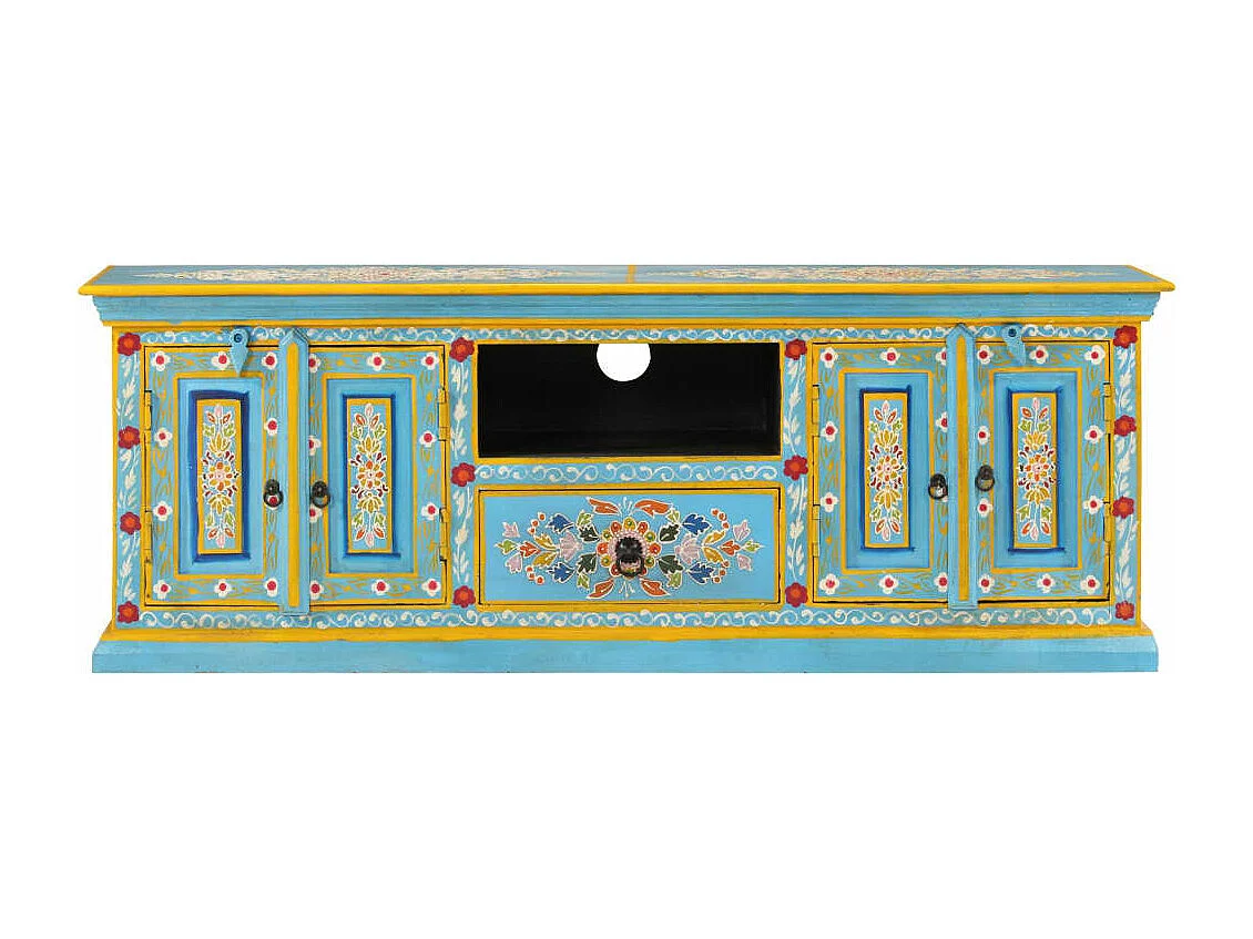 Mueble de TV madera maciza de mango azul 110x30x40 cm