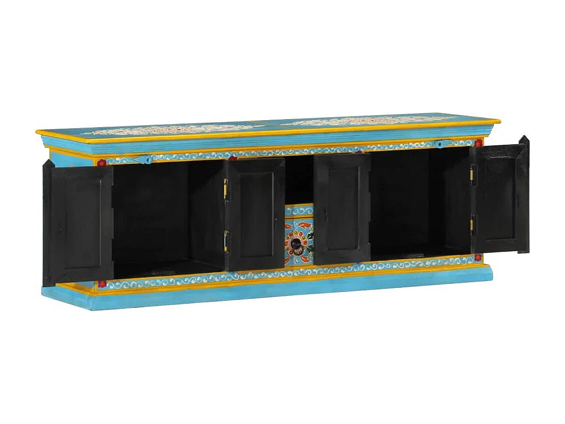 Mueble de TV madera maciza de mango azul 110x30x40 cm