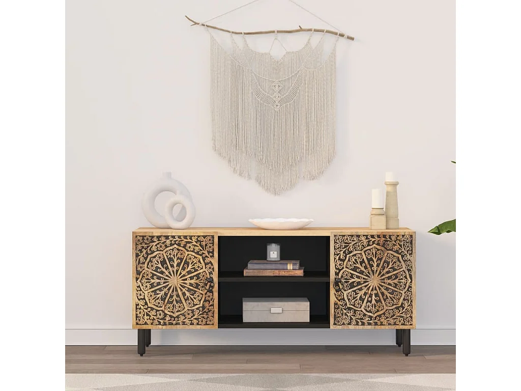 Mueble de TV madera maciza de mango 105x33x46 cm