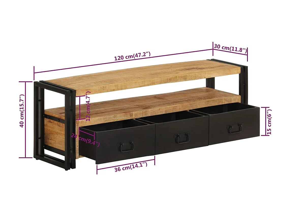 Mueble de TV madera maciza de mango 120x30x40 cm