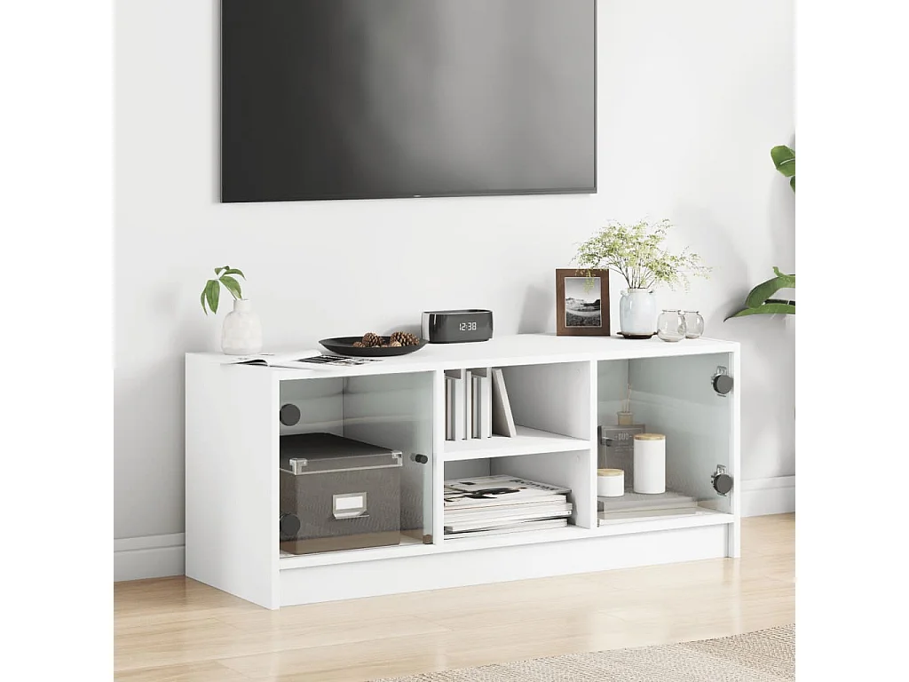 Tv-meubel met glazen deuren 102x37x42 cm wit