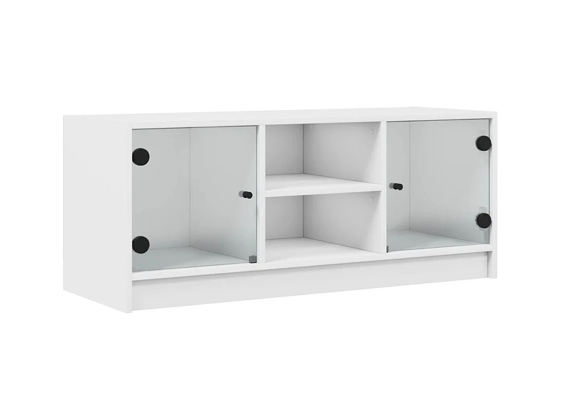 Meuble TV avec portes en verre blanc 102x37x42 cm