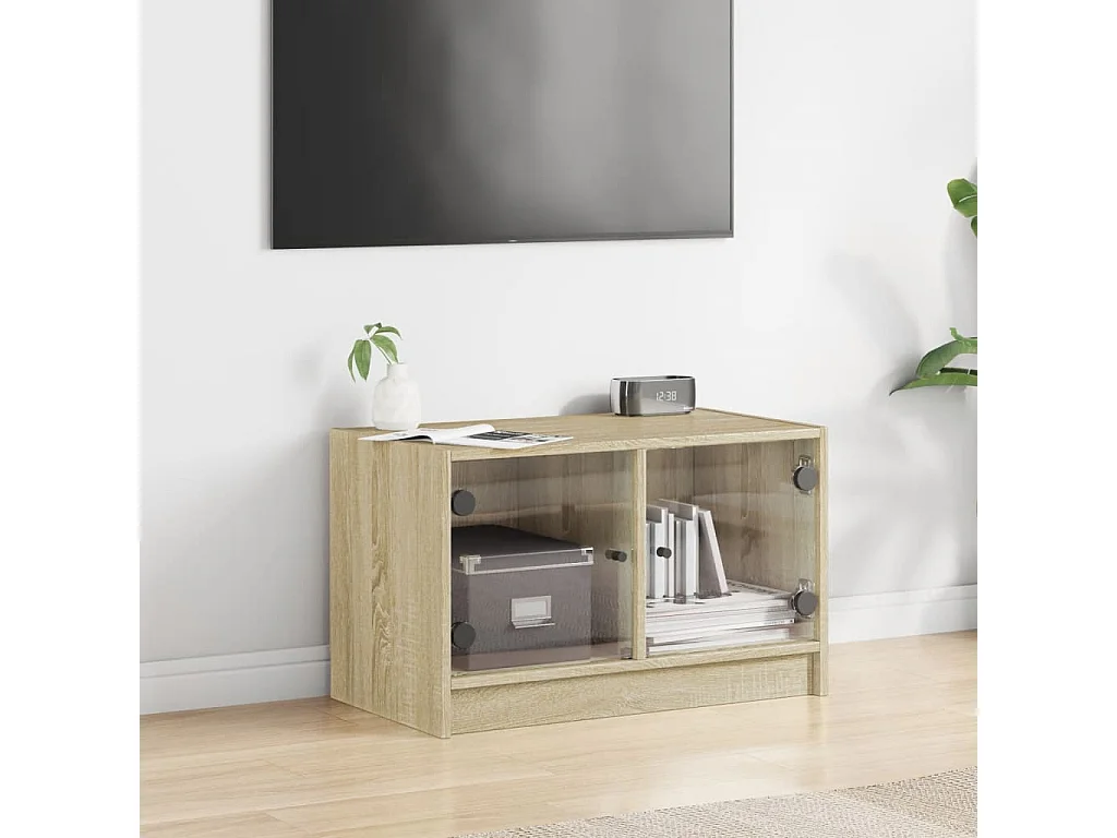 Móvel de TV c/ portas de vidro 68x37x42 cm carvalho sonoma