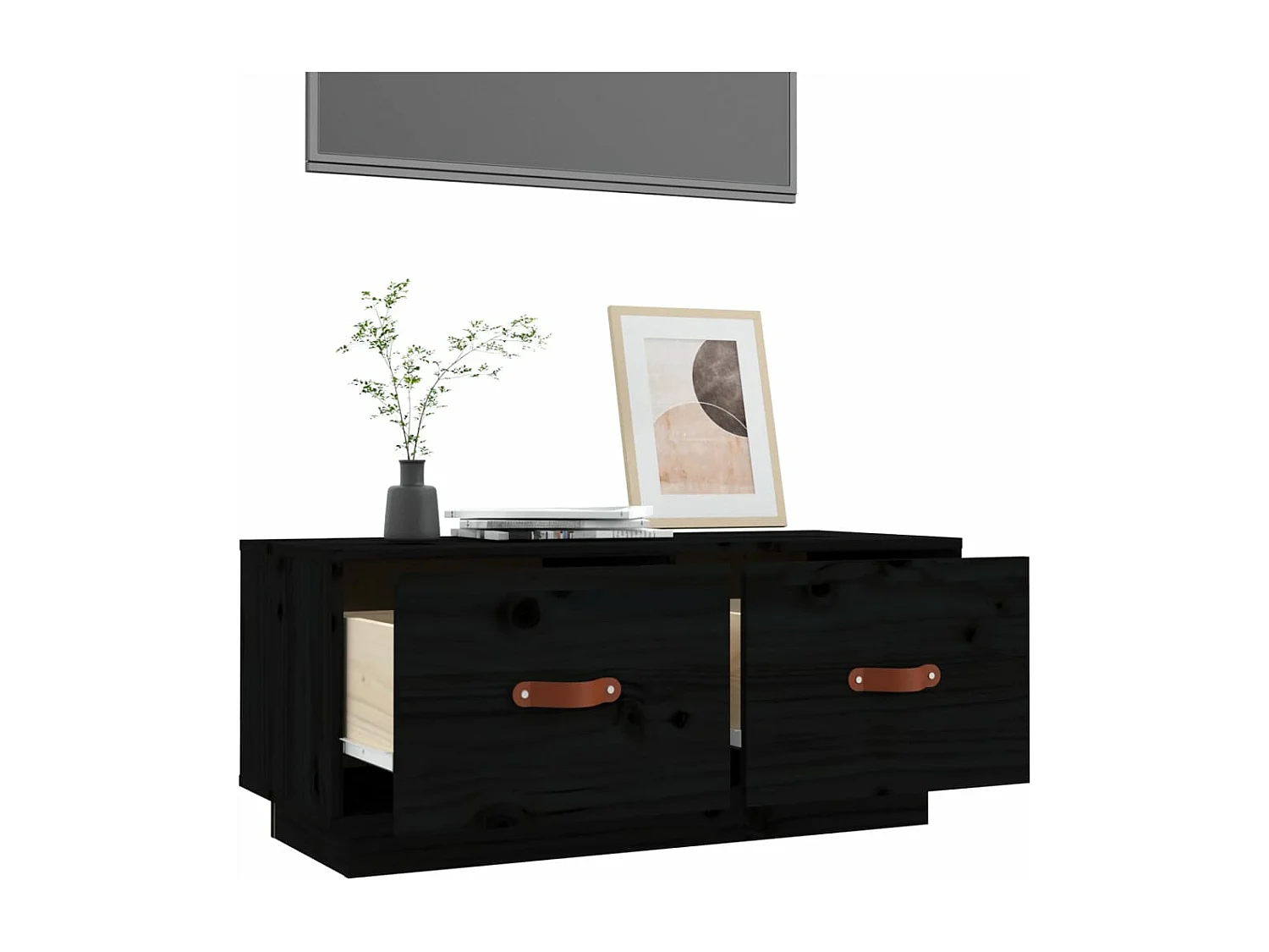 Meuble TV Noir 80x34x35 cm Bois de pin massif