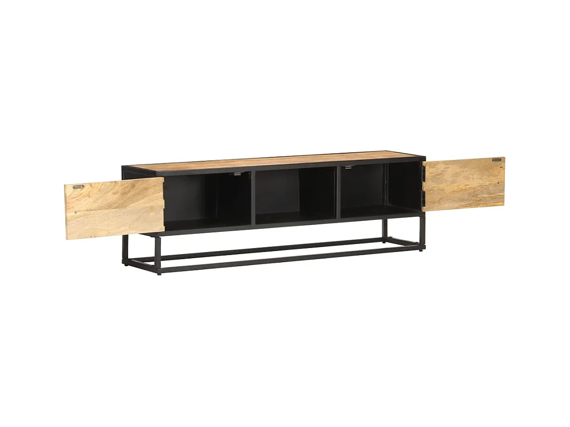 Meuble TV avec porte sculptée 130x30x40cm Bois de manguier brut