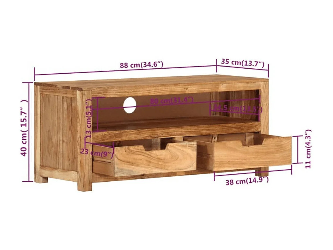 Meuble TV 88x35x40 cm Bois d'acacia massif