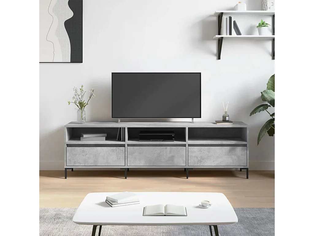 Meuble TV gris béton 150x30x44,5 cm bois d'ingénierie