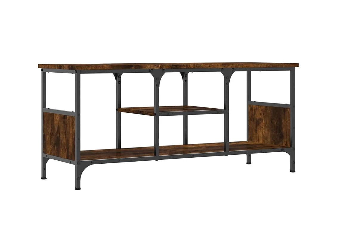 Meuble TV chêne fumé 100x35x45 cm bois d'ingénierie et fer