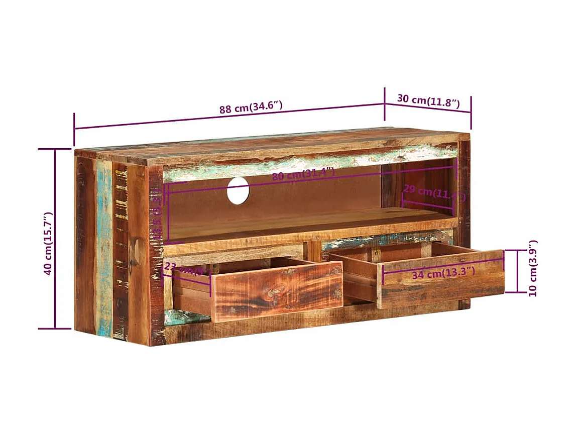 Meuble TV 88x30x40 cm Bois massif de récupération