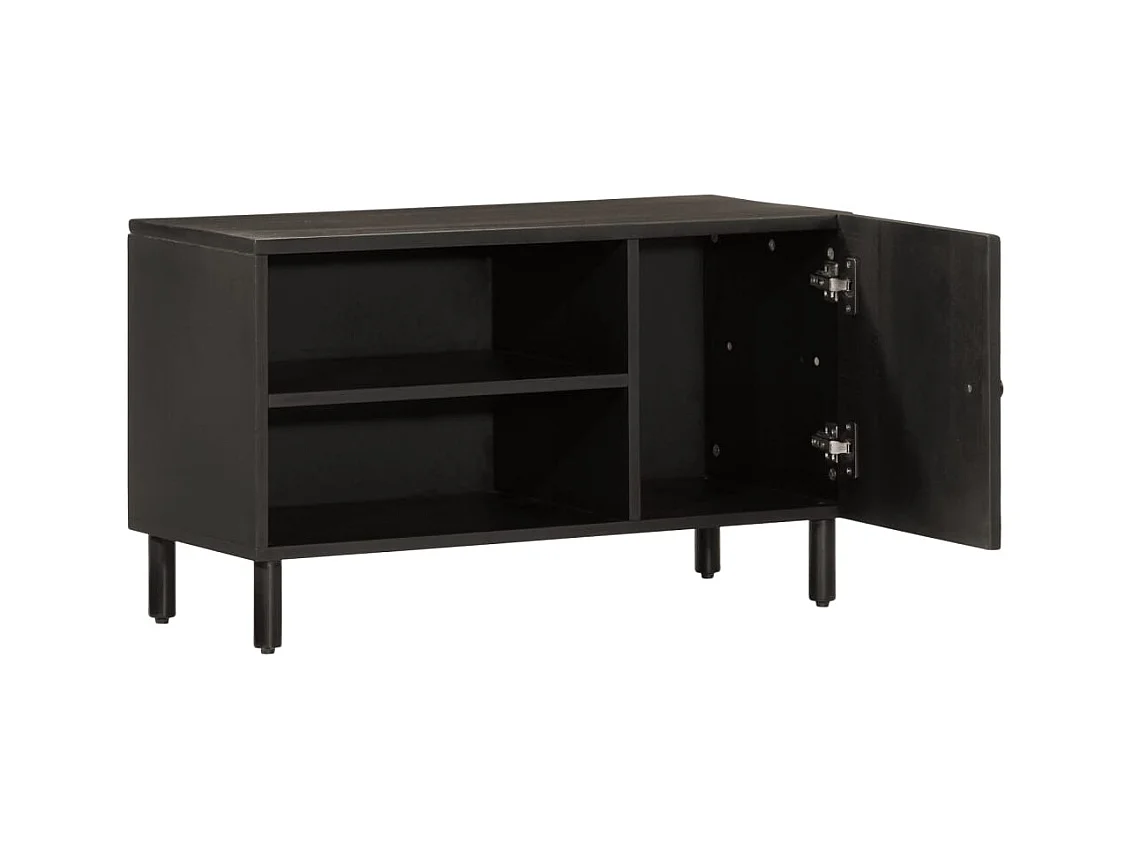 Meuble TV noir 80x31x46 cm bois massif de manguier
