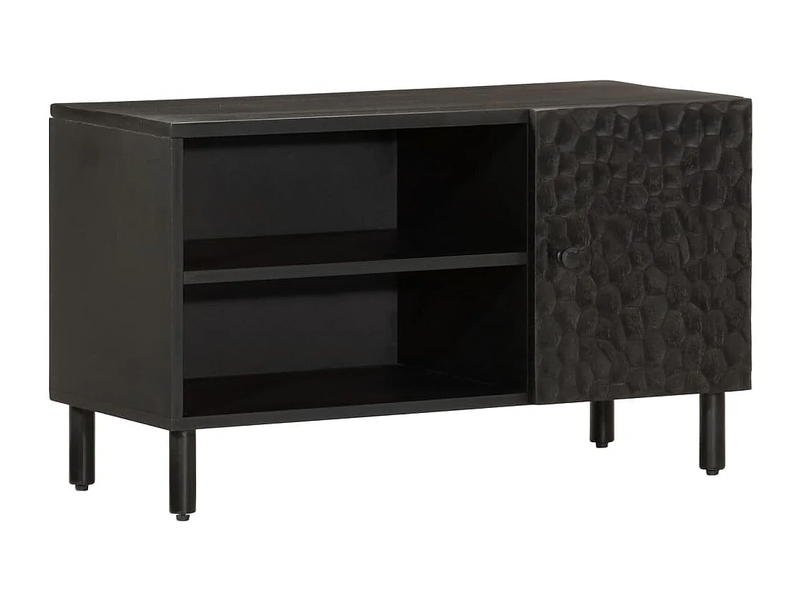 Meuble TV noir 80x31x46 cm bois massif de manguier