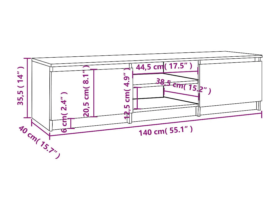 Meuble TV Chêne fumé 140x40x35,5 cm Bois d'ingénierie