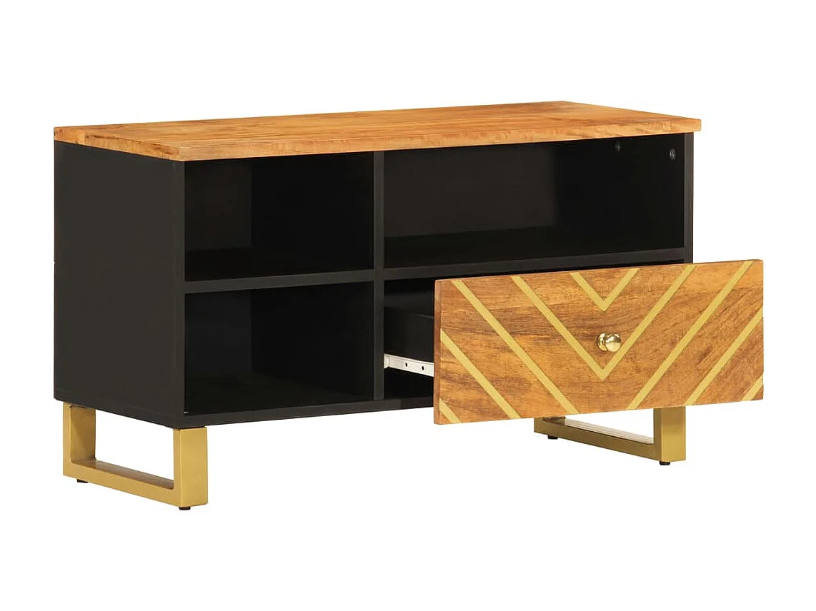 Meuble TV marron et noir 80x33,5x46 cm bois massif de manguier