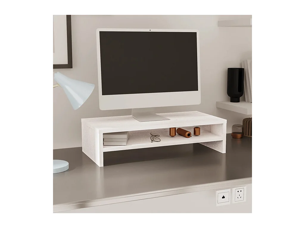 Support de moniteur Blanc 50x24x13 cm Bois de pin solide