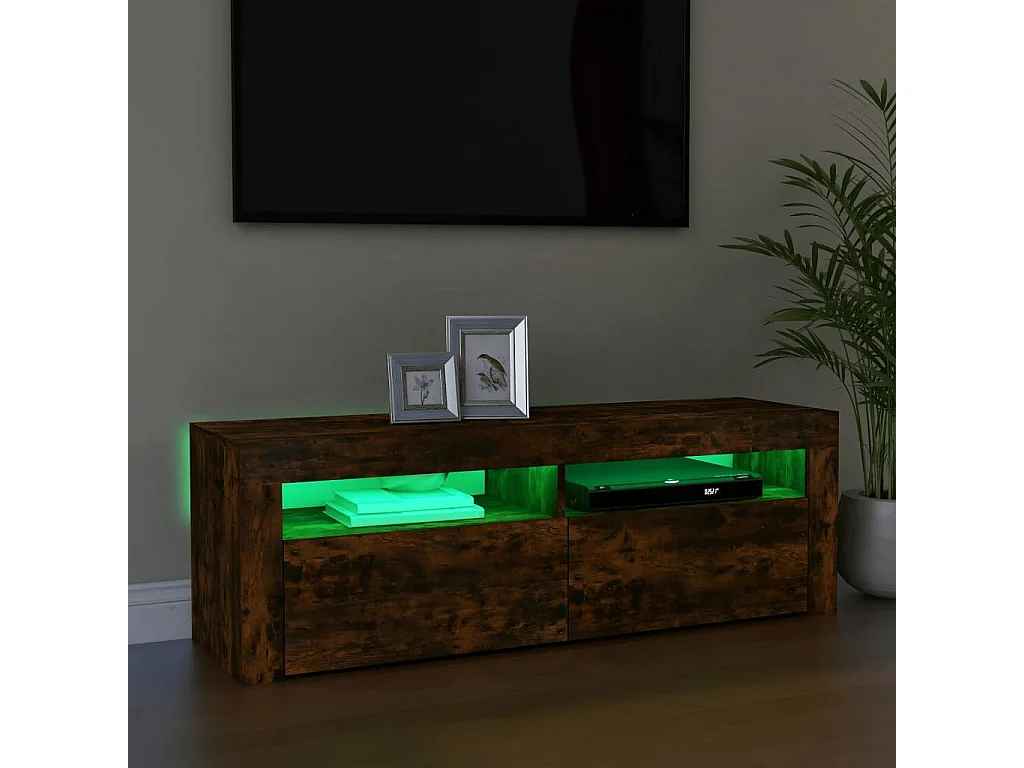 Meuble TV avec lumières LED Chêne fumé 120x35x40 cm