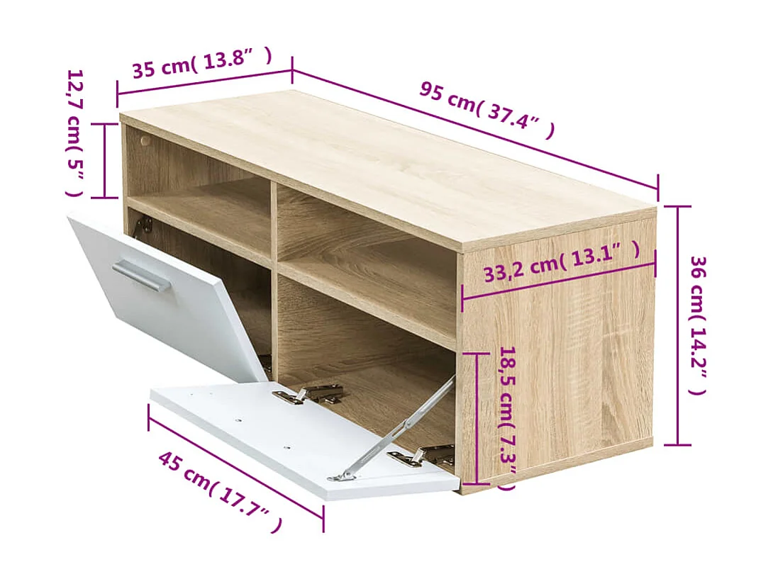 Meuble TV Aggloméré 95 x 35 x 36 cm Chêne et blanc