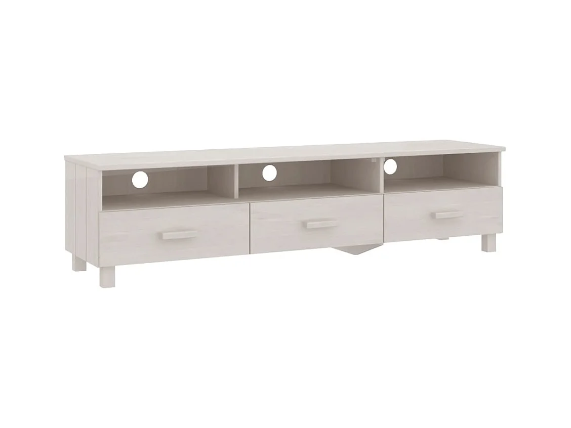 Meuble TV HAMAR Blanc 158x40x40 cm Bois massif de pin