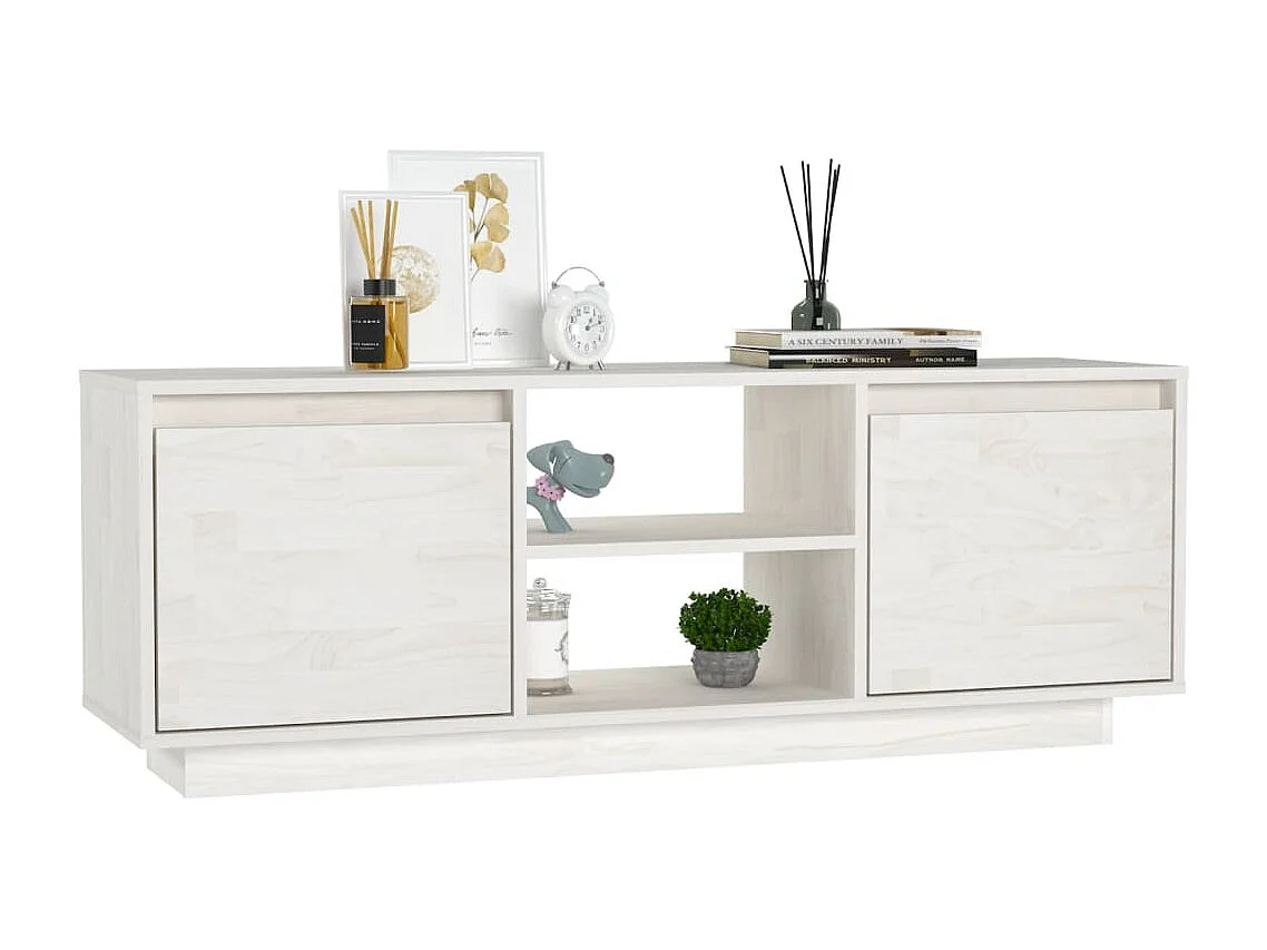 Meuble TV Blanc 110x30x40 cm Bois de pin massif