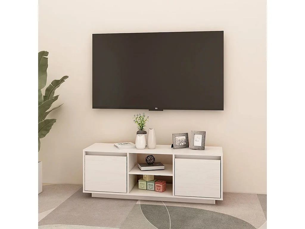 Meuble TV Blanc 110x30x40 cm Bois de pin massif