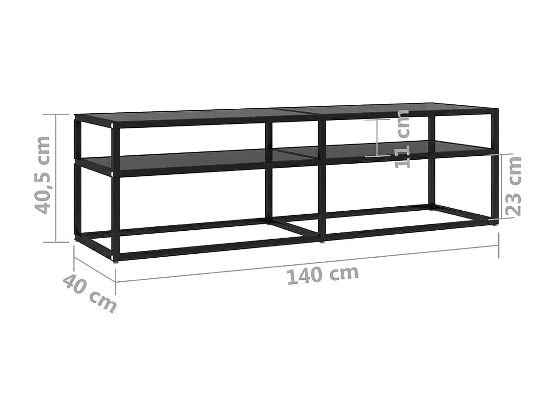 Meuble TV Noir 140x40x40,5 cm Verre trempé