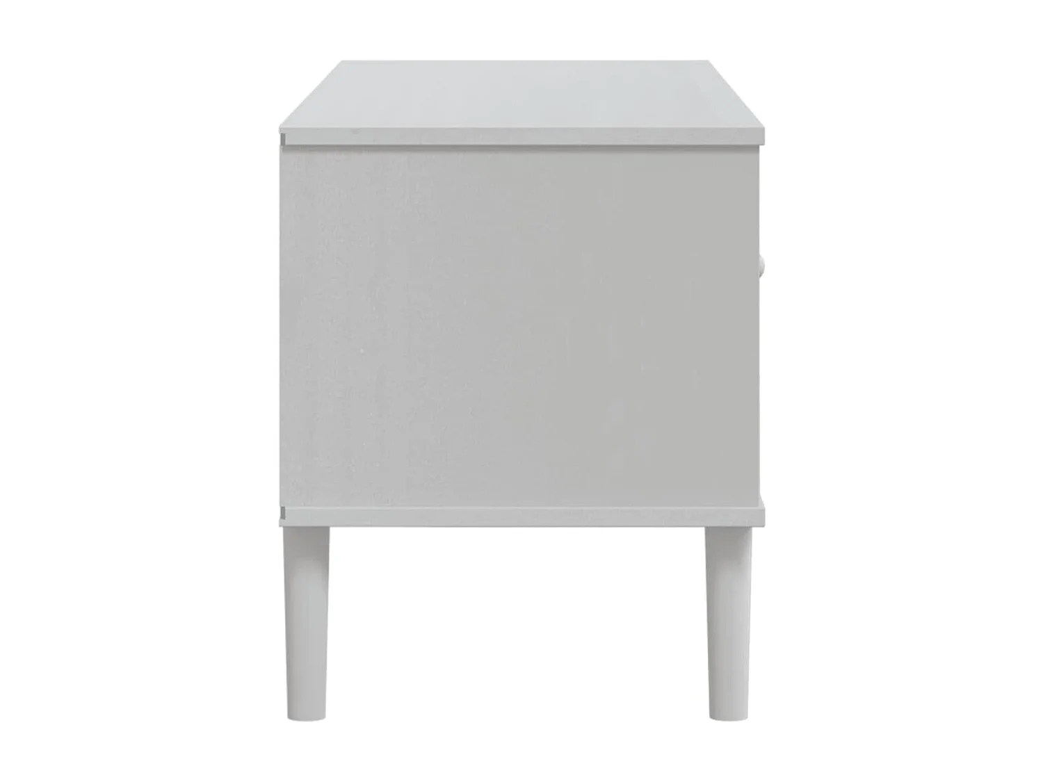 Meuble TV SENJA aspect rotin blanc 106x40x49cm bois massif pin