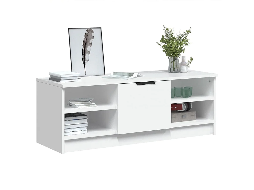 Meuble TV Blanc 102x35,5x36,5 cm Bois d'ingénierie
