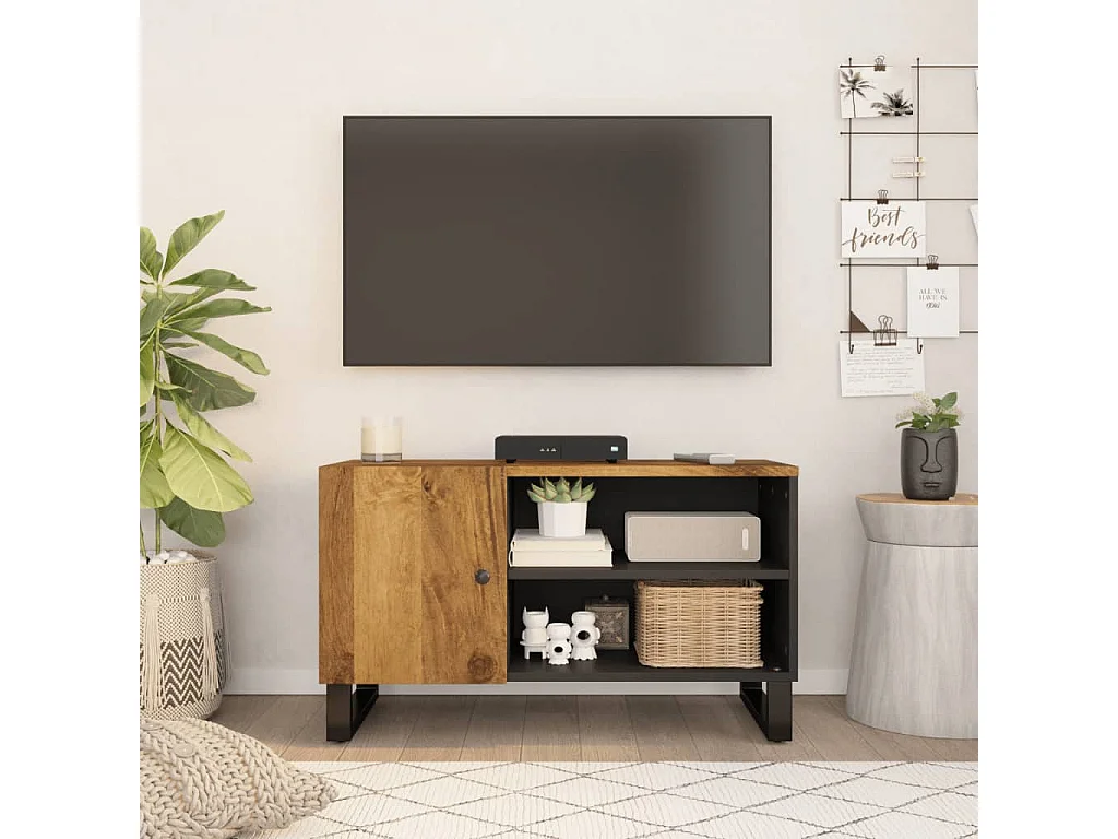 Mueble de TV madera mango y madera contrachapada 80x33x46 cm