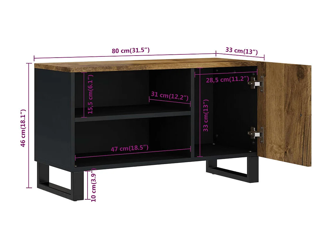Mueble de TV madera mango y madera contrachapada 80x33x46 cm