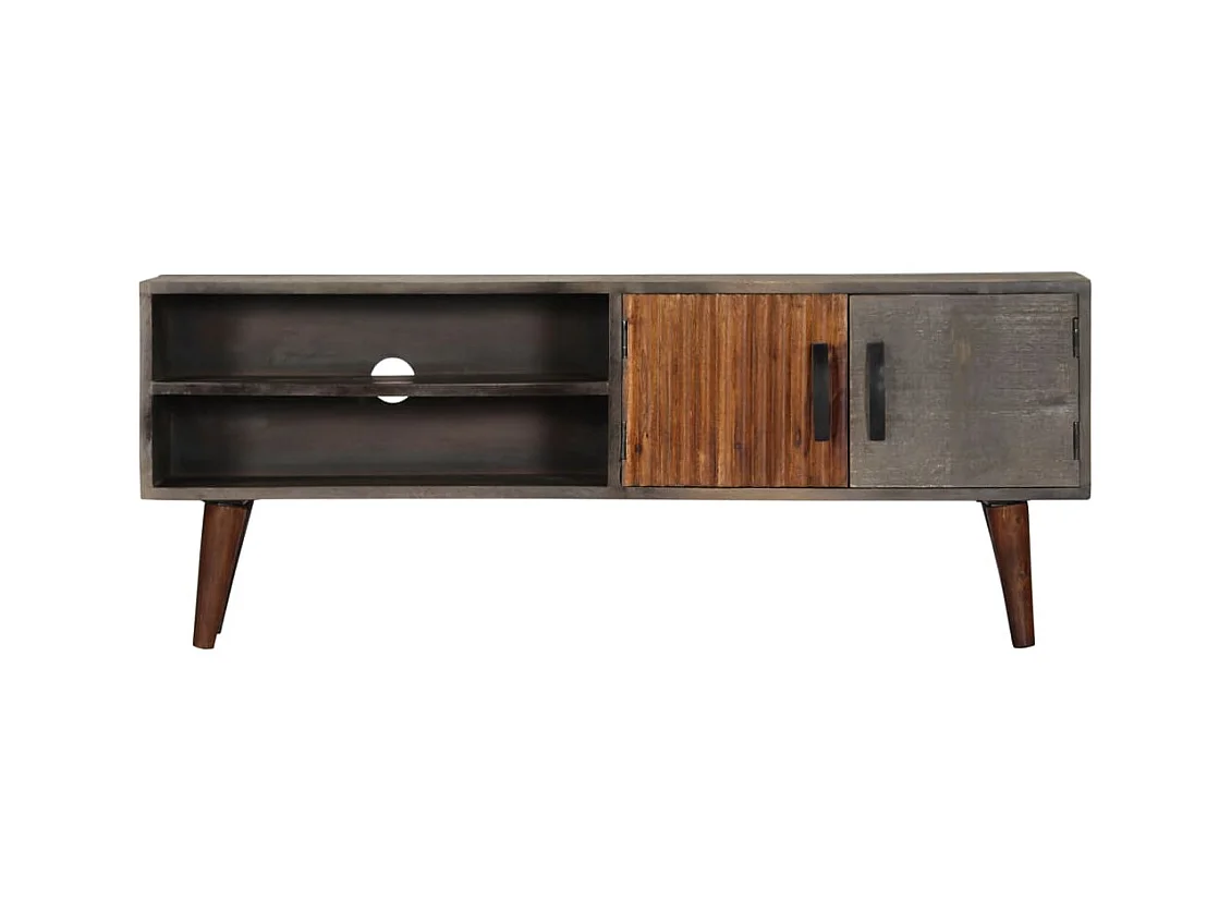 Meuble TV Gris 130x30x46 cm Bois massif de manguier brut