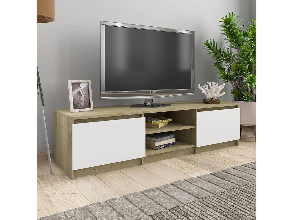 Móvel TV 140x40x35,5cm contraplacado cor branco/carvalho sonoma