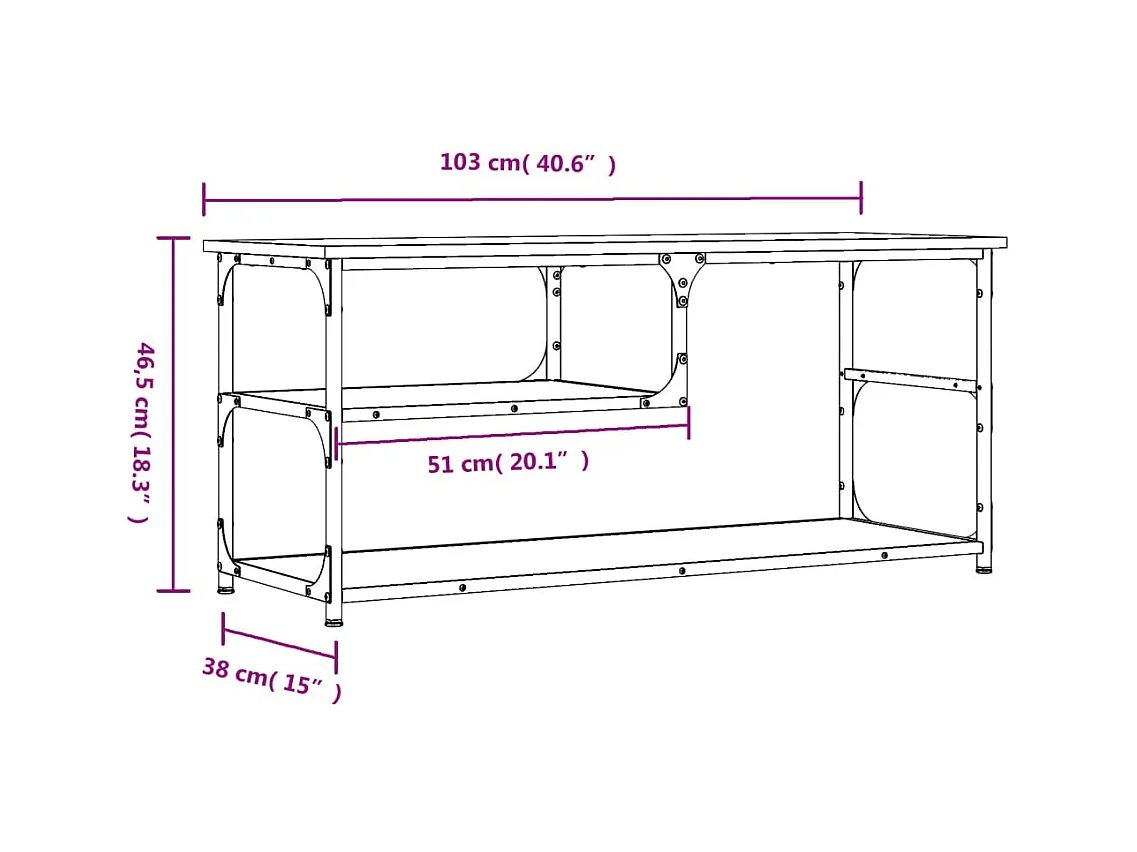 Meuble TV sonoma gris 103x38x46,5 cm bois d'ingénierie et acier