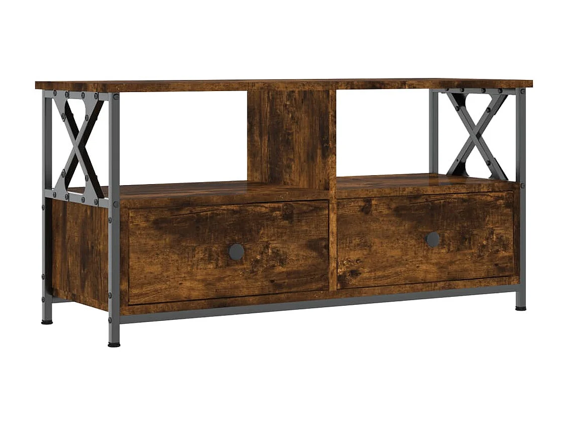 Meuble TV chêne fumé 90x33x45 cm bois d'ingénierie et fer