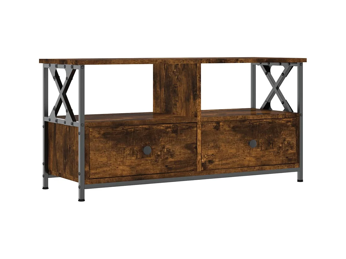 Meuble TV chêne fumé 90x33x45 cm bois d'ingénierie et fer